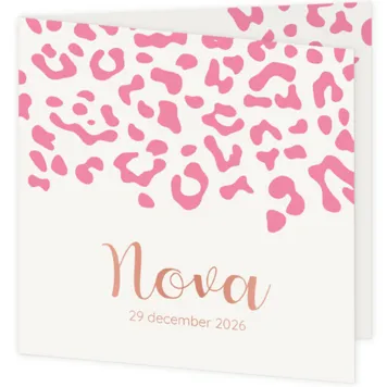Geboortekaart panterprint roze met foliedruk