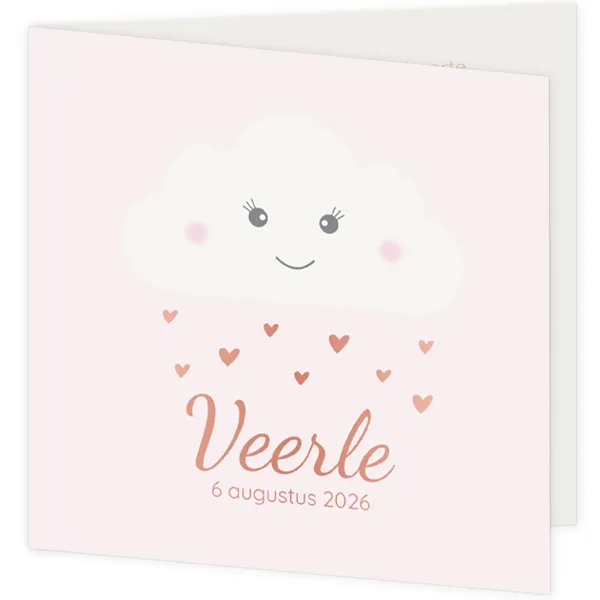 Geboortekaart roze met wolk meisje