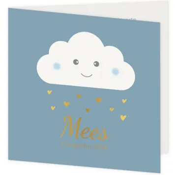 Geboortekaart blauw met wolk jongen