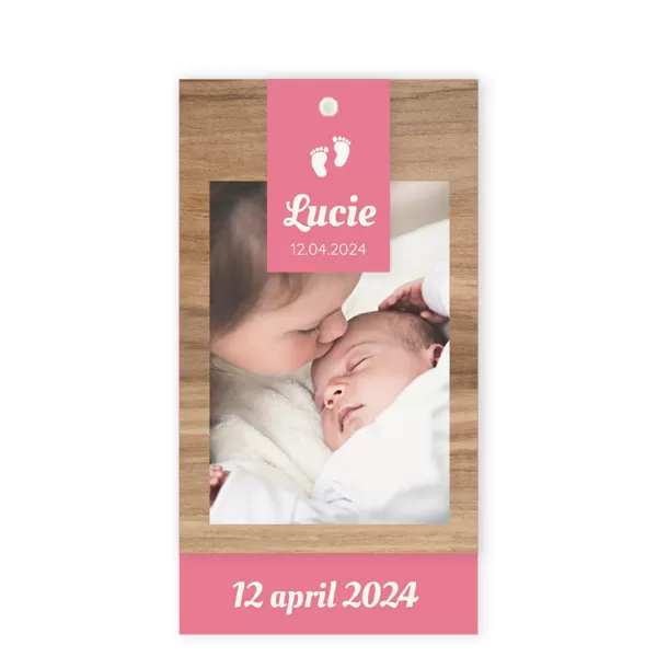 Labels hout met roze - Lucie