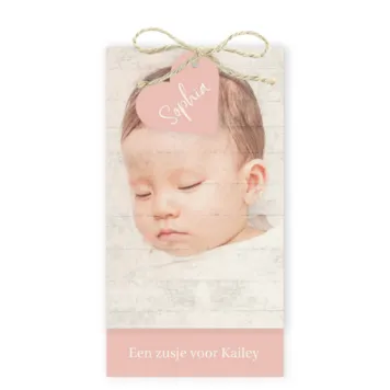 Labels met foto in houtstructuur (Roze)