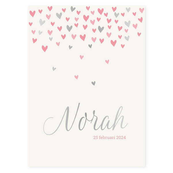 Zilver met roze hartjes regen - Norah