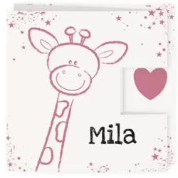 Drieluik geboortekaartje voor een meisje - roze girafje