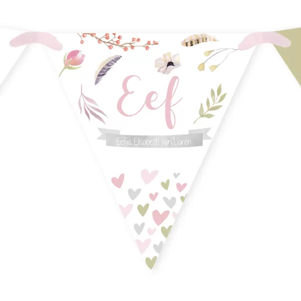 Geboortekaart vlag meisje bloemen met lint