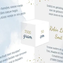 Geboortekaart drieluik met regenboog blauw