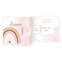 Geboortekaart drieluik met regenboog roze
