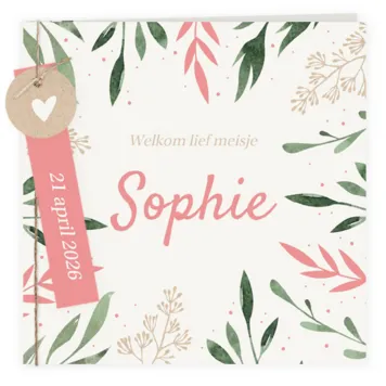 Geboortekaart botanisch meisje met labels