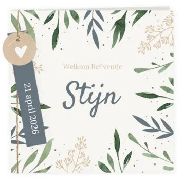 Geboortekaart botanisch jongen met labels