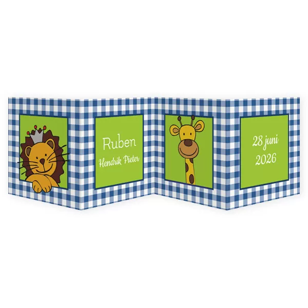Geboortekaart vierluik dieren groen blauw
