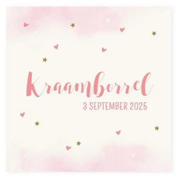 Kraamborrel waterverf lichtroze met sterren en hartjes