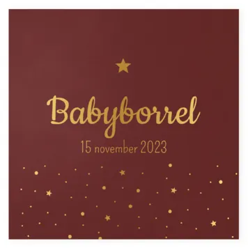 Babyborrel bordeauxrood met sterren en foliedruk goud
