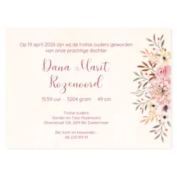 Geboortekaart bloemen frame