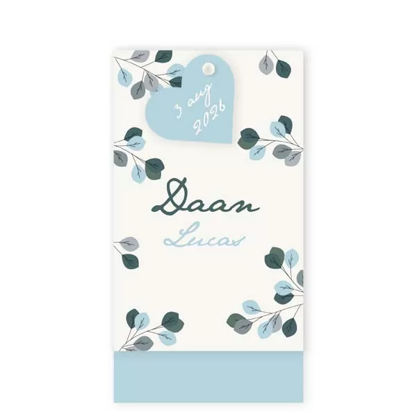 Geboortekaart label met blaadjes jongen