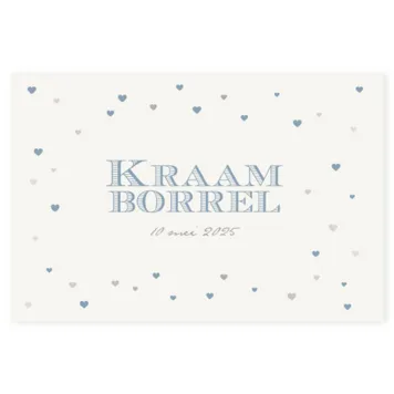 Babyborrelkaartje hartjes zilver blauw
