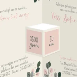 Geboortekaart drieluik botanisch blaadjes meisje