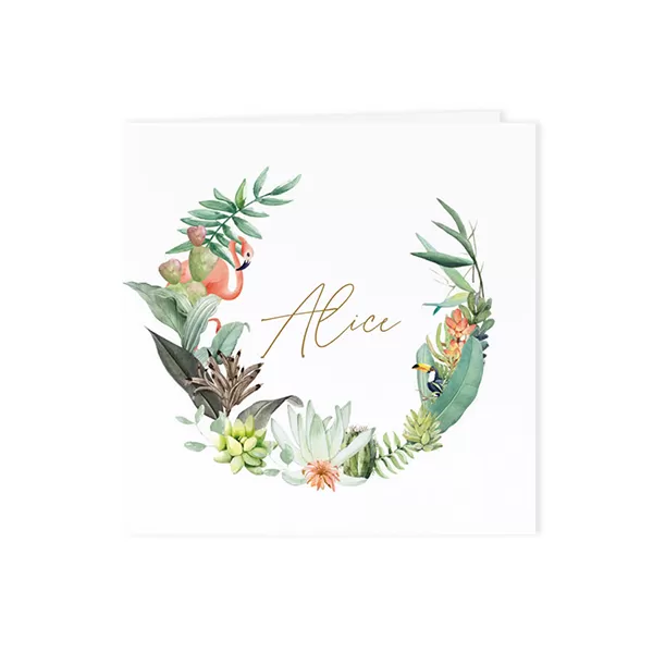 Tropical geboortekaartje met flamingo
