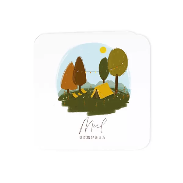 Geboortekaart met retro kampeertentje