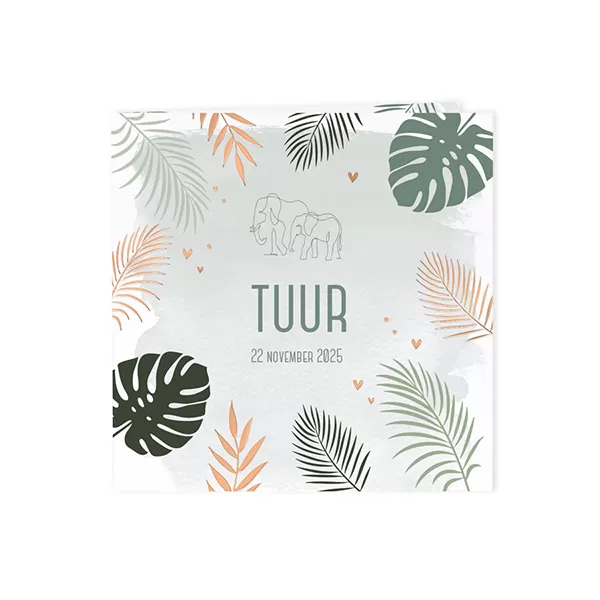 Geboortekaart junglethema en boho met goudfolie
