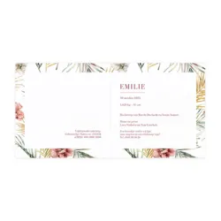 Geboortekaart floralprint in rood en goud