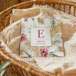 Geboortekaart floralprint in rood en goud
