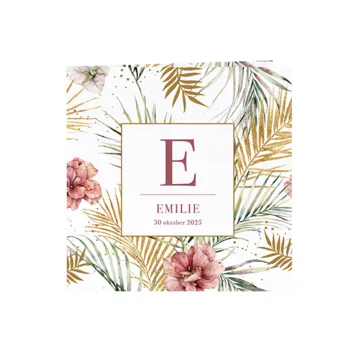Geboortekaart floralprint in rood en goud