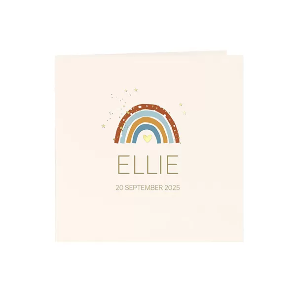 Geboortekaart trendy regenboog in aardekleuren