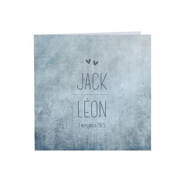 Stoere geboortekaart met blauw jeanspatroon