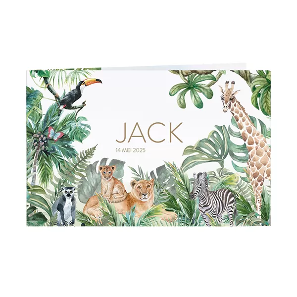 Geboortekaart met vrolijke jungledieren