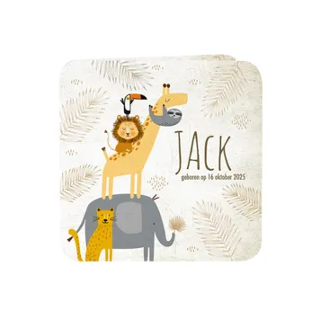 Hip geboortekaartje met grappige jungledieren