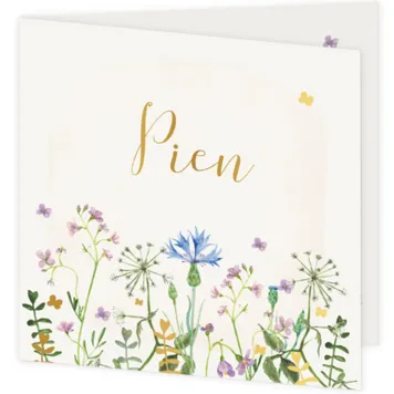 Geboortekaart bloemen in paarstinten met goudfolie