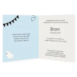 Geboortekaart beertjes met label en paperclip jongen
