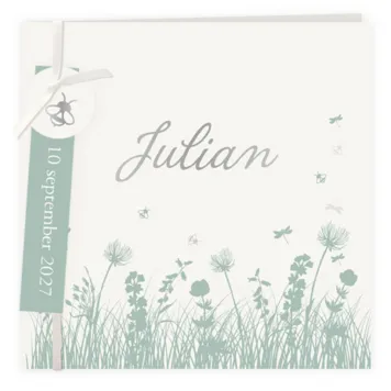 Geboortekaart bloemenveld met labels jongen