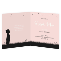 Silhouet geboortekaartje voor een meisje met silhouet van een meisje en zusje