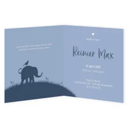 Trendy geboortekaartje met silhouet van een olifantje met vogel