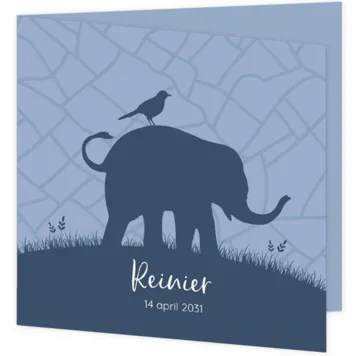 Trendy geboortekaartje met silhouet van een olifantje met vogel
