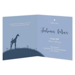 Trendy geboortekaartje met silhouet van een giraf met vogel
