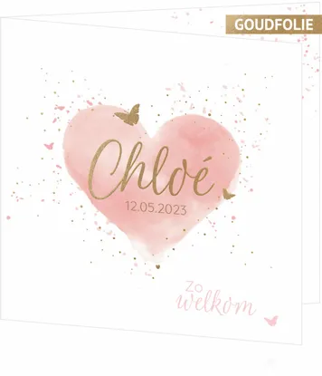 Geboortekaartje Chloé - Hart met vlindertjes