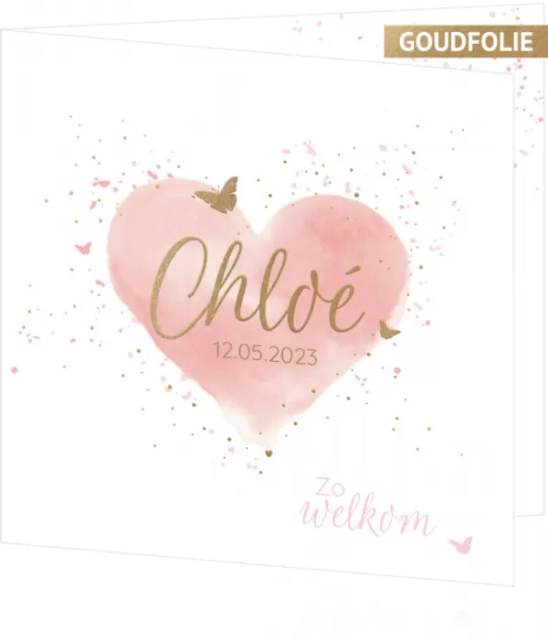 Geboortekaartje Chloé - Hart met vlindertjes