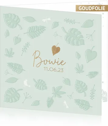 Geboortekaart Bowie - Zachtgroen met gouden blaadje