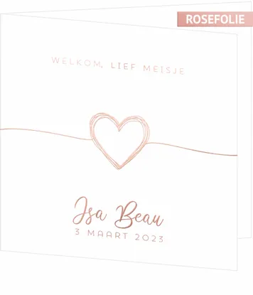 Geboortekaart Isa Beau - Roséfolie hart