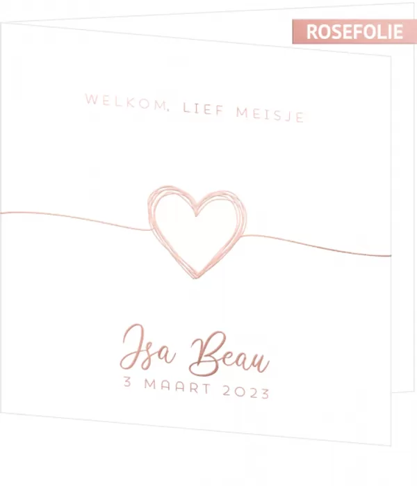 Geboortekaart Isa Beau - Roséfolie hart