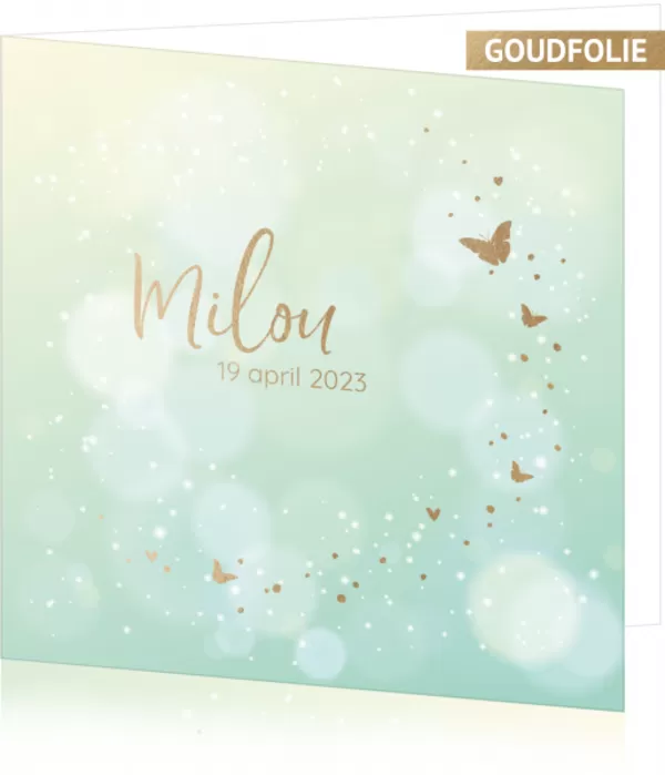 Geboortekaart Milou - Vlindertjes in goud