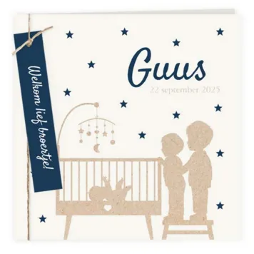 Geboortekaart broertje met twee grote broers silhouet met label