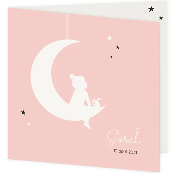 Geboortekaart silhouet meisje op maan