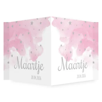 Raambord meisje roze aquarel met sterren zilverlook