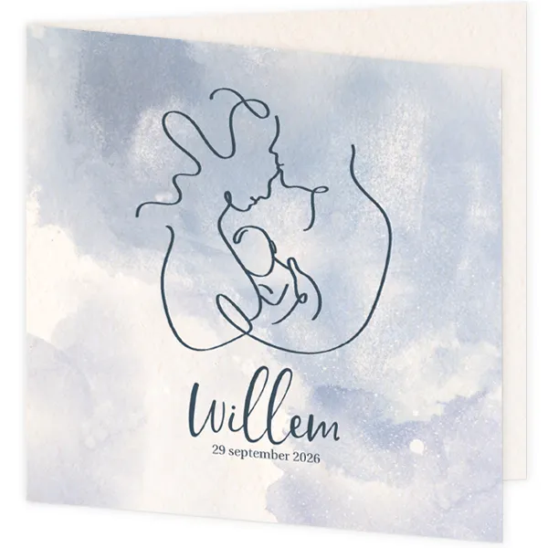 Lijntekening ouders met baby - blauw