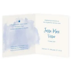 Geboortekaart aquarel blauw met foliedruk