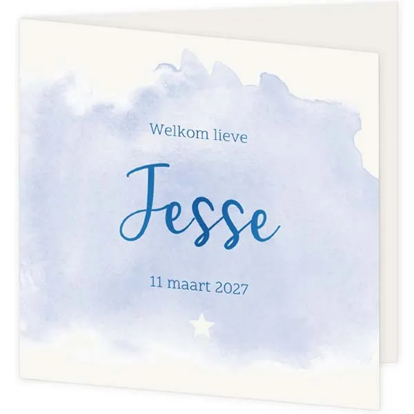 Geboortekaart aquarel blauw met foliedruk