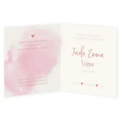 Geboortekaart aquarel roze met foliedruk