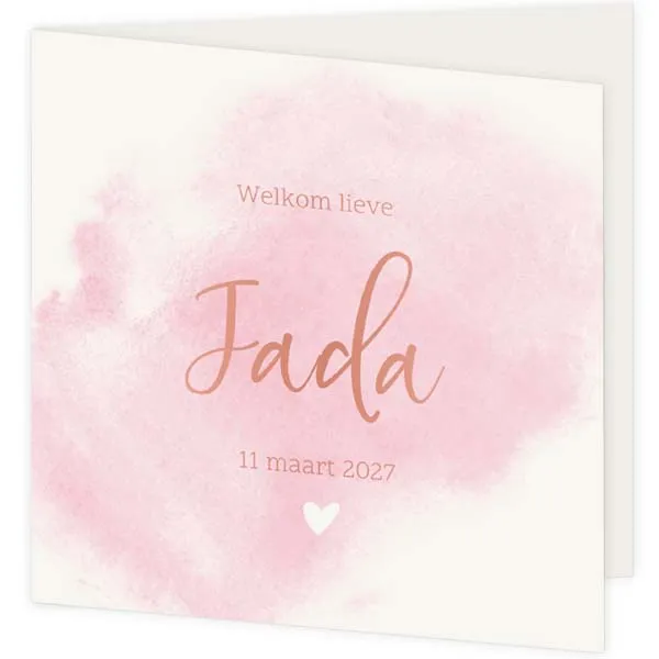 Geboortekaart aquarel roze met foliedruk